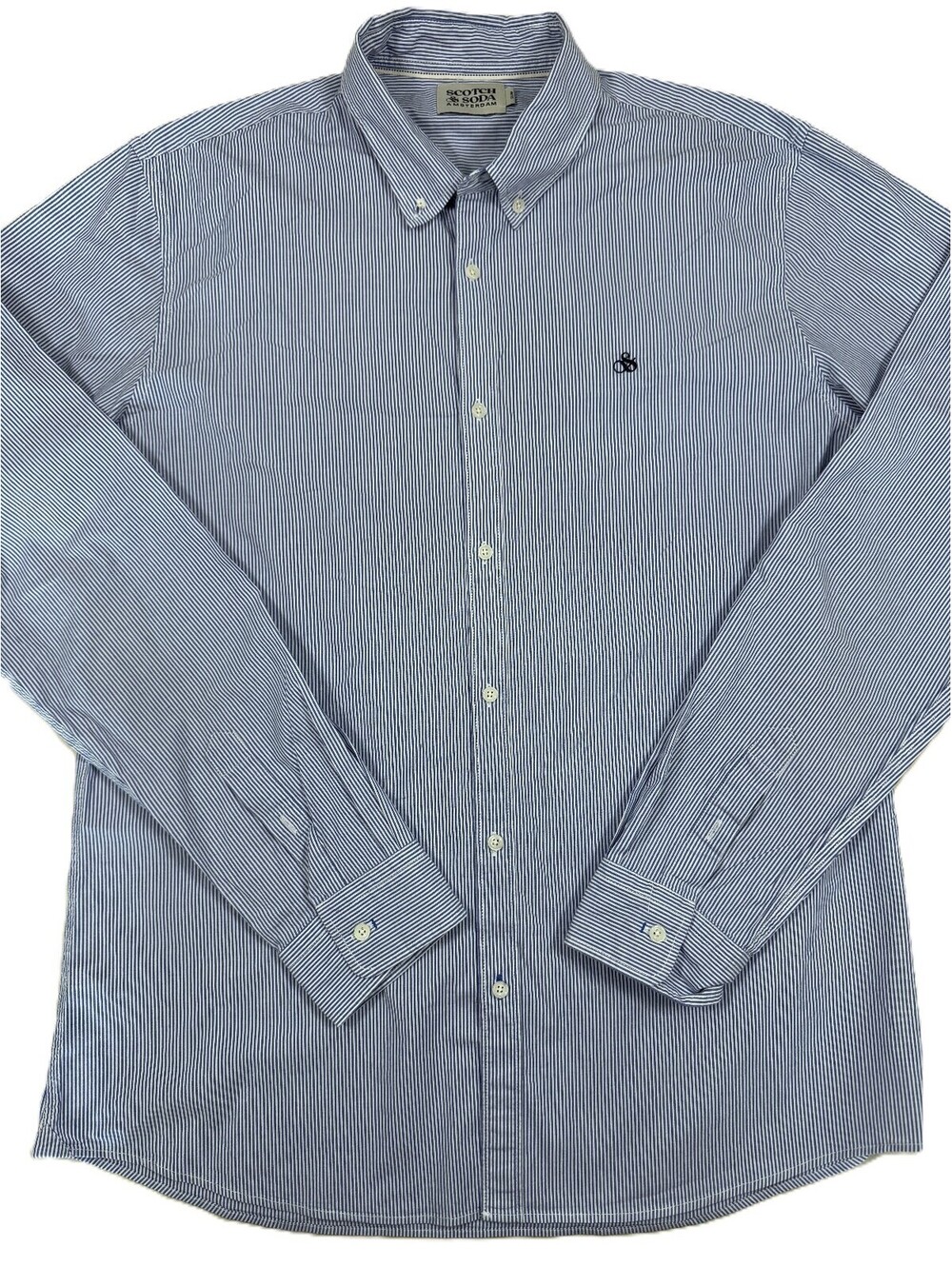 Scotch & Soda Men's Long Sleeve Oxford Shirt XL Light Blue Vertical Stripe Slim